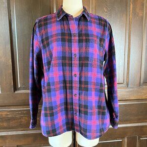 LL Bean Women's Flannel Shirt Plaid Relaxed Fit Long Sleeve Size L Regular